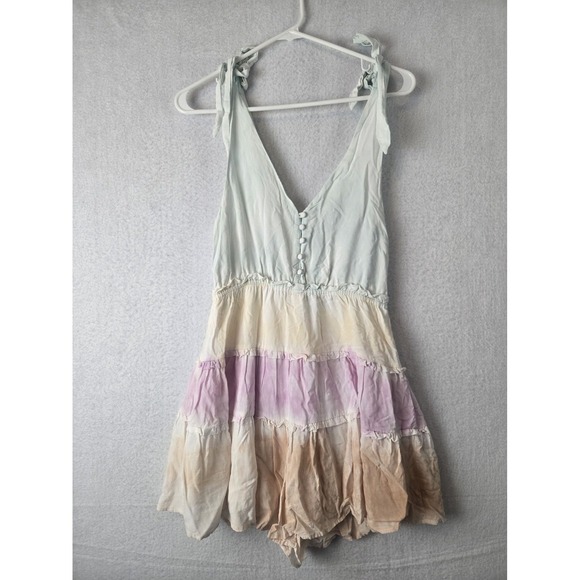 The Impeccable Pig Pants - The Impeccable Pig Womens Tiered Romper Dress S 100% Rayon Pastel Babydoll